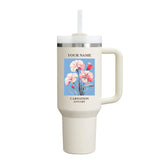 40oz Tumbler with Birth Flower and Custom Name(Cream)
